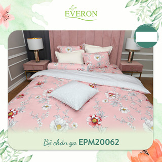 Everon drap ga phủ, bộ chăn ga gối EPM 20062 in họa tiết hoa lá màu hồng chất Modal sồi
