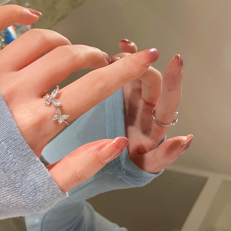 Nhẫn buffterfly đính đá lấp lánh PK3, phụ kiện đeo tay trendy hoạ tiết thanh lịch độc đáo