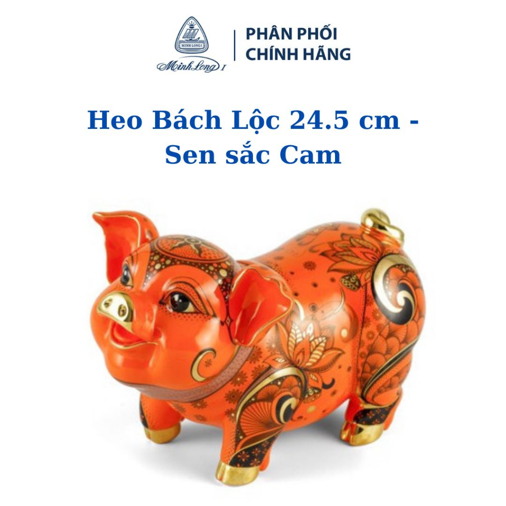 Tượng Heo Bách Lộc Minh Long 24.5 cm Sen Sắc Cam - Gốm sứ cao cấp Minh Long I