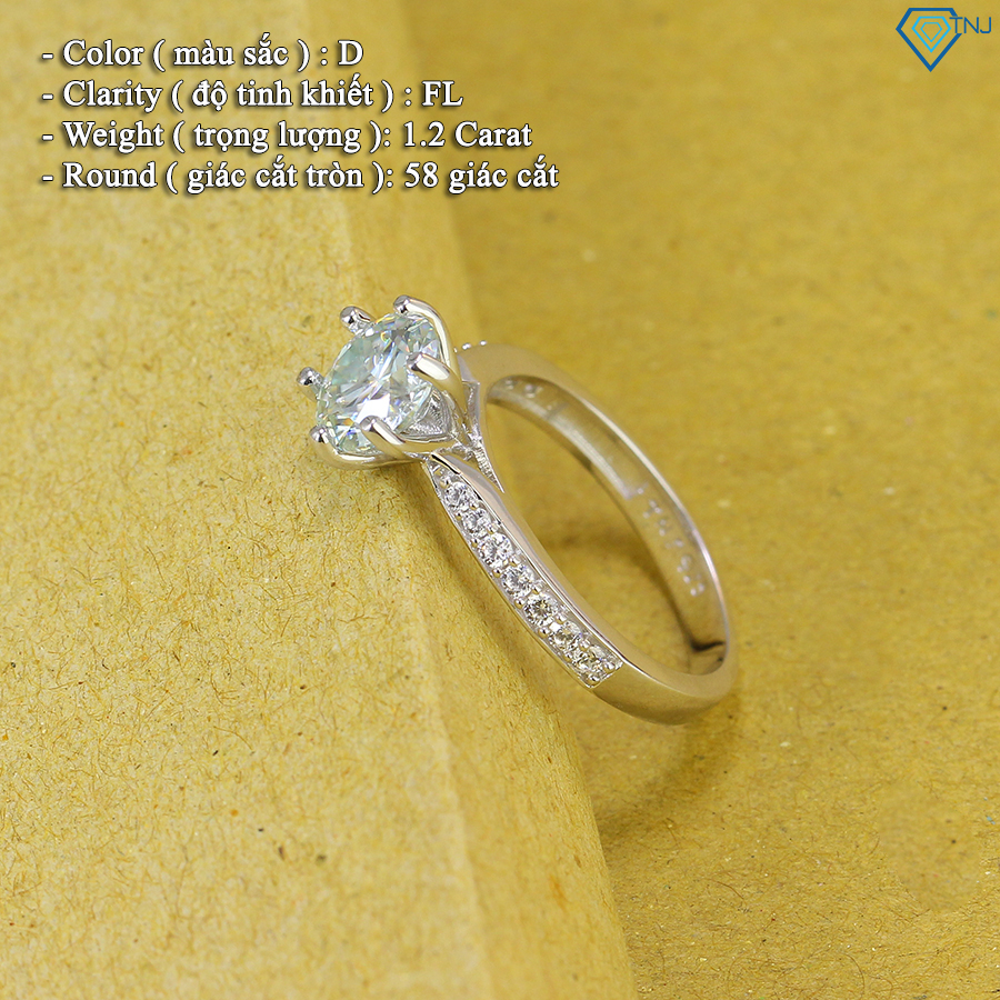 Nhẫn kim cương Moissanite kiểm định GRA 7ly , nhẫn cầu hôn lấp lánh xi vàng trắng cao cấp NNM0010 - Trang Sức TNJ