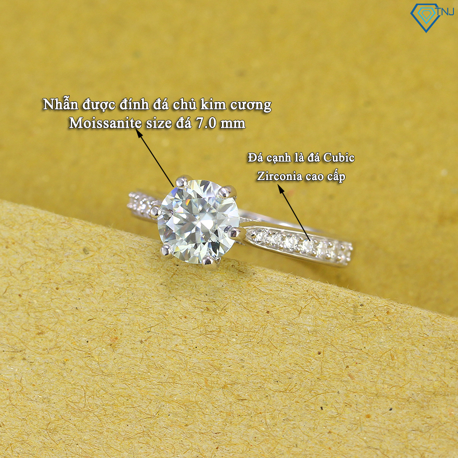 Nhẫn kim cương Moissanite kiểm định GRA 7ly , nhẫn cầu hôn lấp lánh xi vàng trắng cao cấp NNM0010 - Trang Sức TNJ