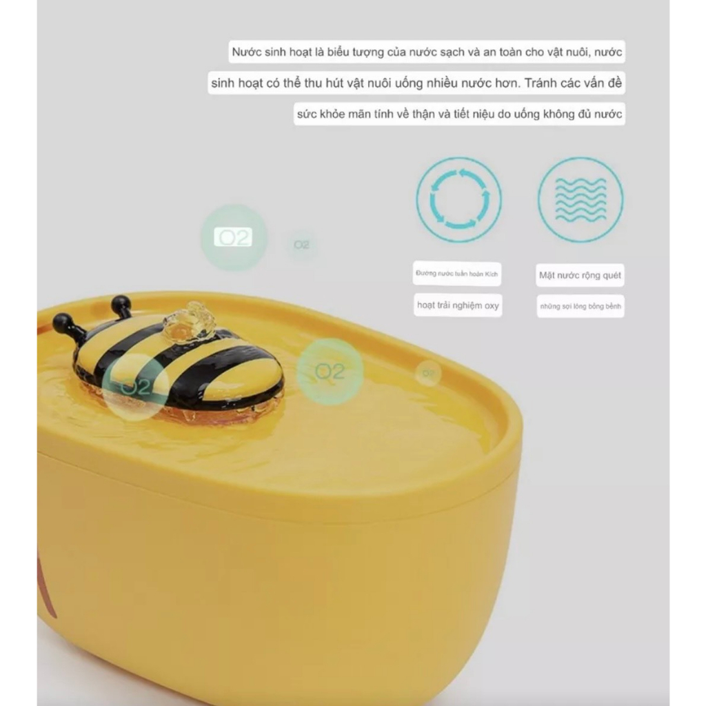 Máy lọc và phun nước tự động cho chó mèo - hình con ong vàng chăm chỉ