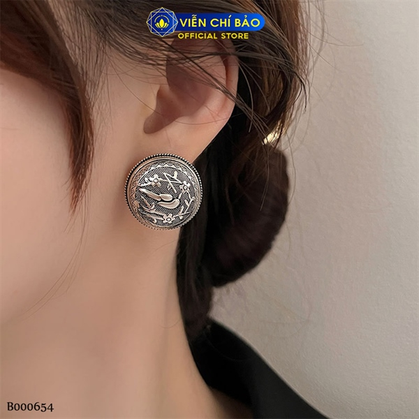 Bông tai bạc nữ tròn cổ điển chất liệu bạc Thái 925 thời trang phụ kiện trang sức Viễn Chí Bảo B000654