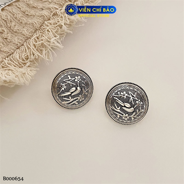 Bông tai bạc nữ tròn cổ điển chất liệu bạc Thái 925 thời trang phụ kiện trang sức Viễn Chí Bảo B000654