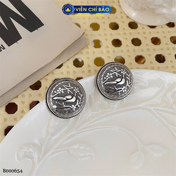 Bông tai bạc nữ tròn cổ điển chất liệu bạc Thái 925 thời trang phụ kiện trang sức Viễn Chí Bảo B000654