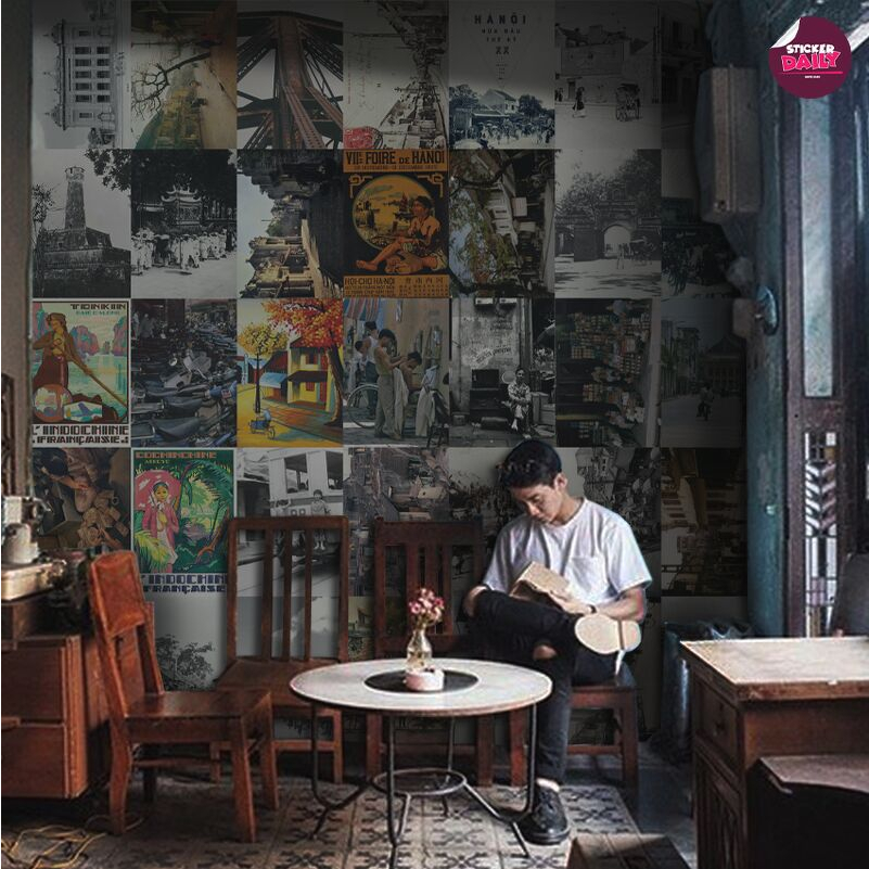 Set decal dán tường Biển Hiệu Xưa Vintage, Decal decor quán cafe, cửa hiệu, trang trí phòng số lượng 24, 50 tấm