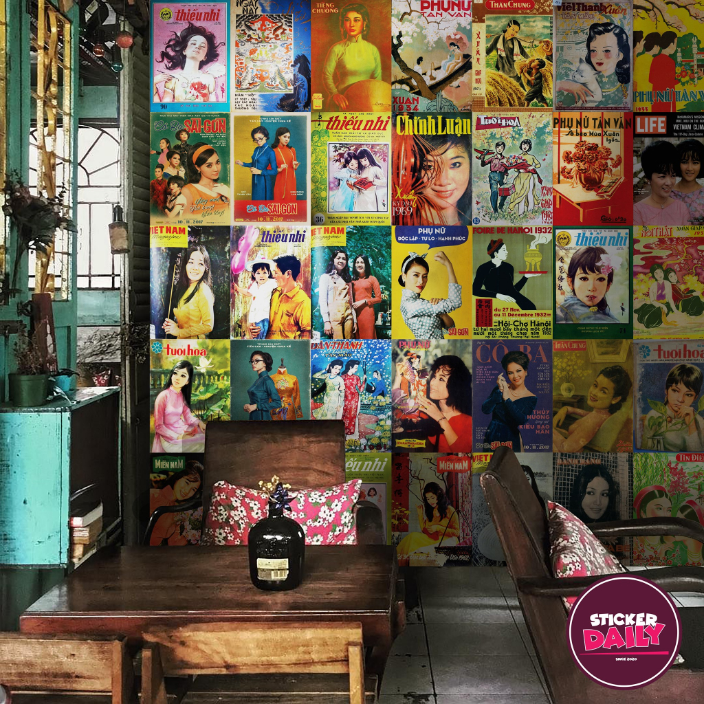 Set decal dán tường Biển Hiệu Xưa Vintage, Decal decor quán cafe, cửa hiệu, trang trí phòng số lượng 24, 50 tấm