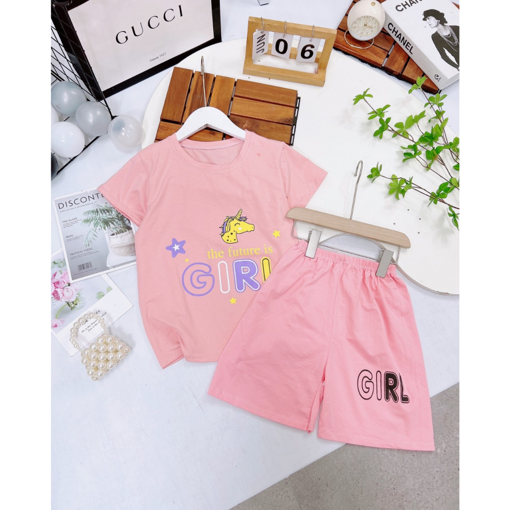 Đồ bộ bé gái quần đùi 3 Màu có size đại mát mẻ mùa hè