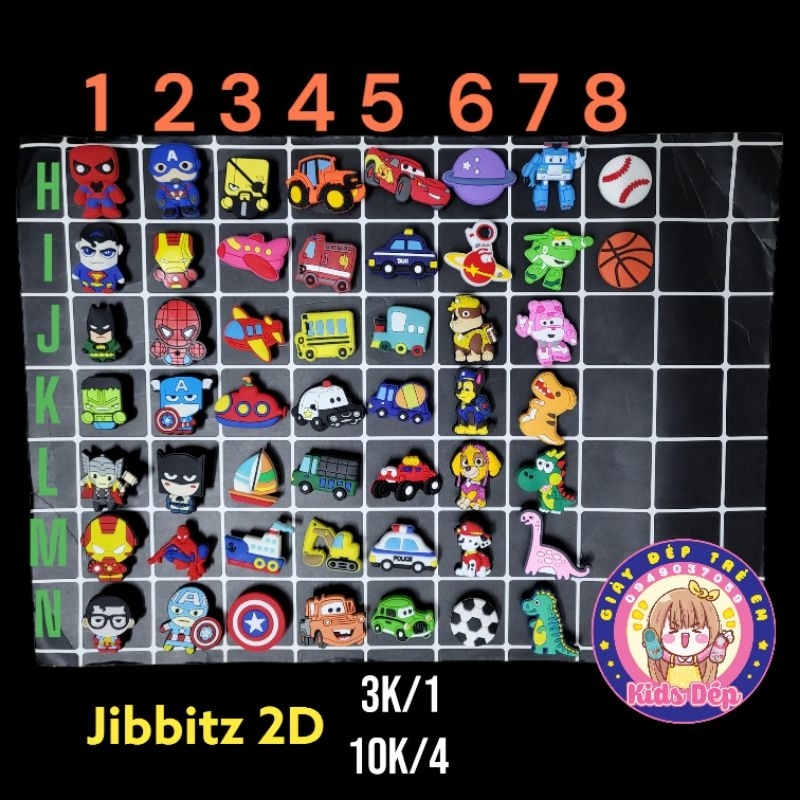 COMBO 4 Jibbitz sticker charm nút gắn trang trí dép sục 2D