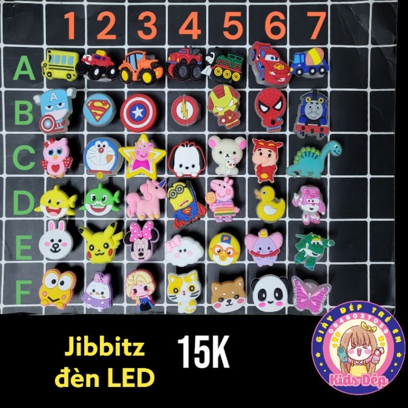 Jibbitz sticker icon charm lò xo, đèn LED, combo 4 cái 2D cho dép sục cá sấu đục lỗ