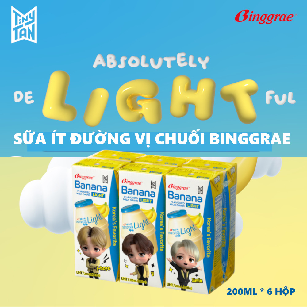 SỮA ÍT ĐƯỜNG VỊ CHUỐI BINGGRAE - BANANA LOW SUGAR MILK 200ML (LỐC 6 HỘP)