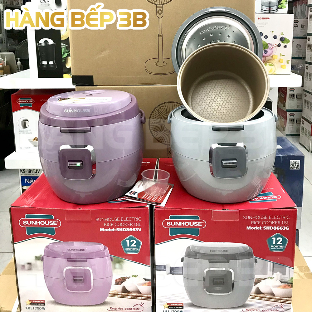 Nồi cơm điện Sunhouse 1.8 lít SHD8663V/SHD8663G - mới 2023, cho 4-6 thành viên - Bảo hành 12 tháng