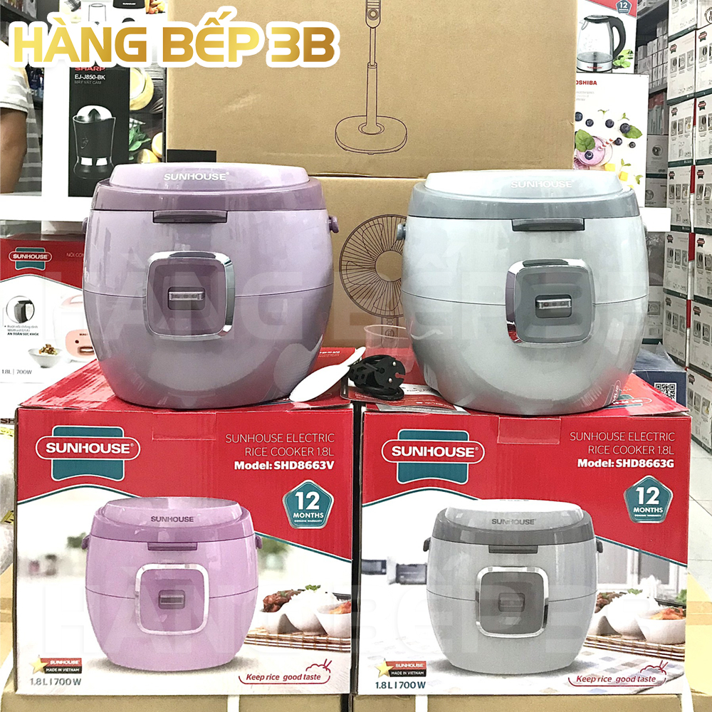 Nồi cơm điện Sunhouse 1.8 lít SHD8663V/SHD8663G - mới 2023, cho 4-6 thành viên - Bảo hành 12 tháng