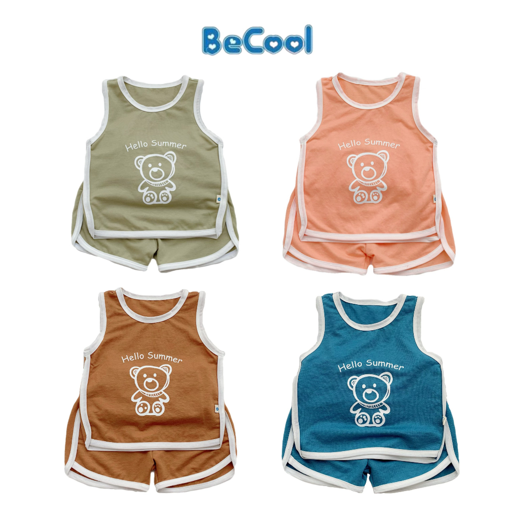 Bộ Ba Lỗ Cho Bé Trai, Bé Gái BECOOL In Chú Gấu Cực Xinh, Bộ Sát Nách Cho Bé Từ 10-26kg