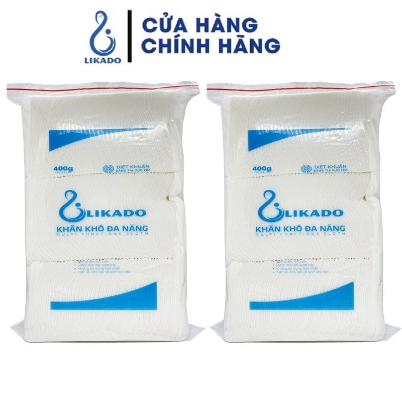 Khăn khô đa năng LIKADO 400g cho bé kích thước 15x20cm SET 2 GÓI