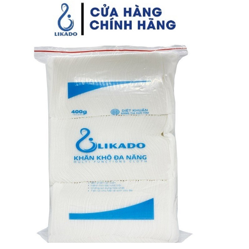 Khăn khô đa năng Likado cho bé 400g kích thước 15x20cm (1 GÓI)