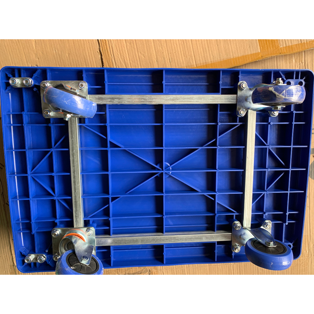 Xe Đẩy Hàng Trọng Tải Lớn 200kg Sàn Nhựa Lõi Thép Bánh Chống Ồn Xe Kéo Hàng Khung Sắt XDT08