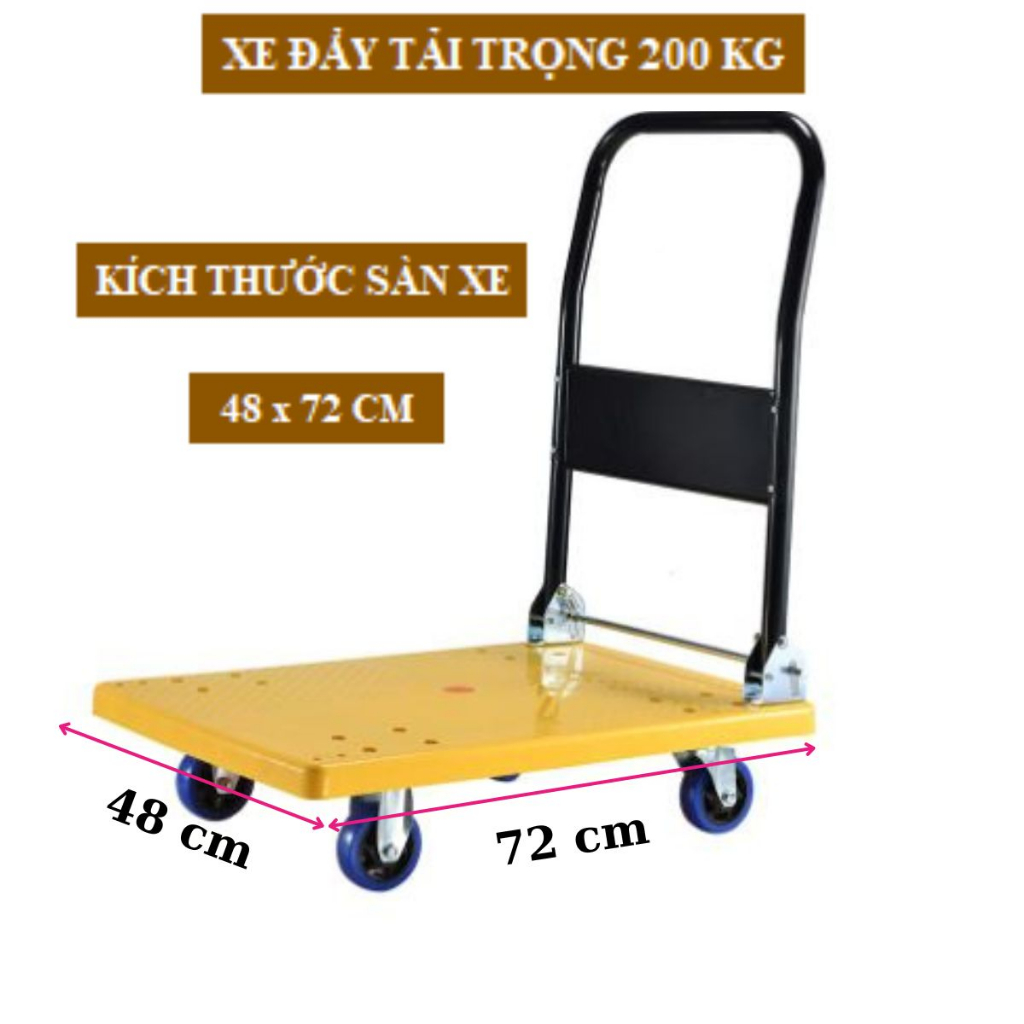 Xe Đẩy Hàng Trọng Tải Lớn 200kg Sàn Nhựa Lõi Thép Bánh Chống Ồn Xe Kéo Hàng Khung Sắt XDT08