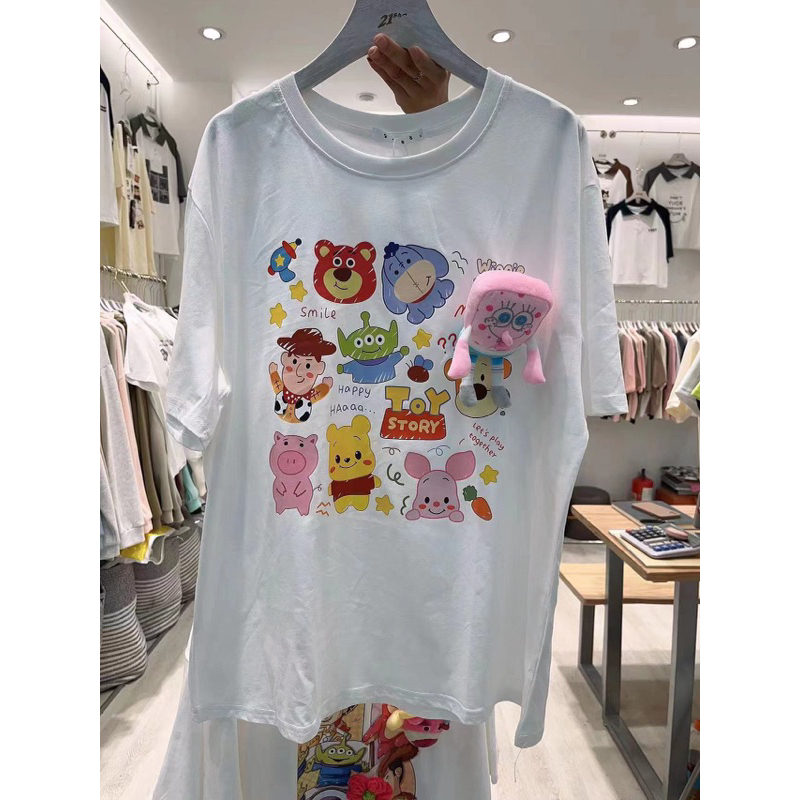Áo thun gấu bông bọt biển hồng siêu cấp cute qc