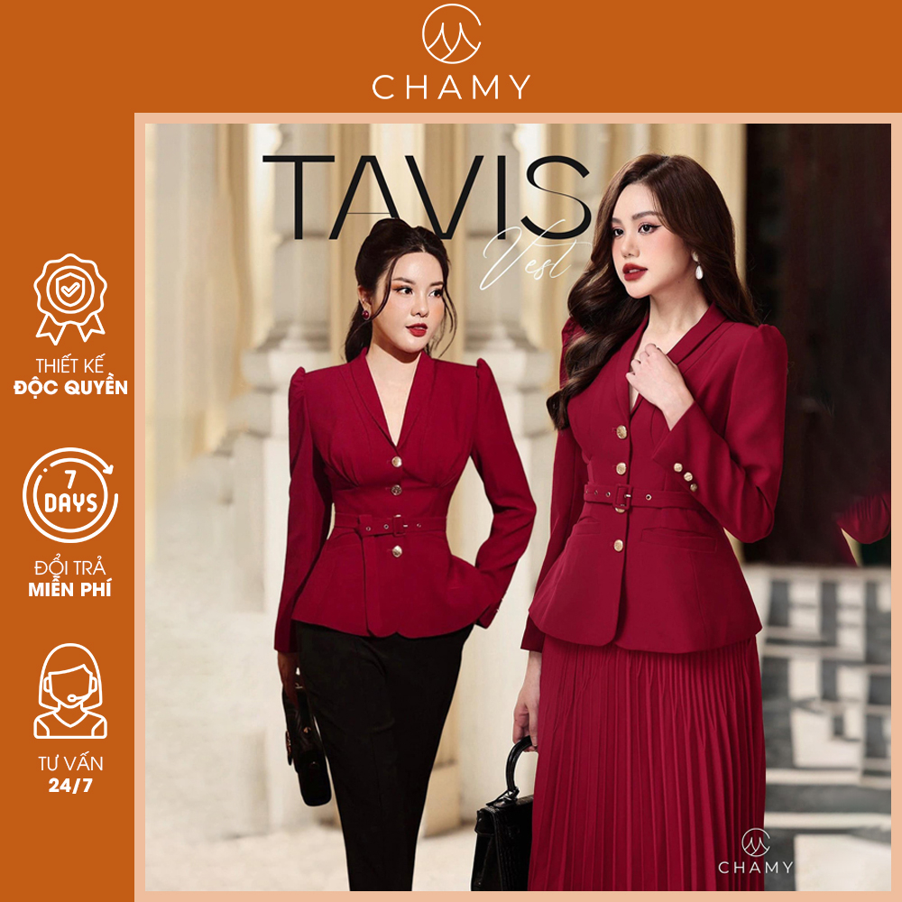 Áo Vest nữ Tavis thiết kế cao cấp kiểu dáng công sở vô cùng sang chảnh tôn eo và vòng 1 chất liệu vải chéo hàn CHAMY