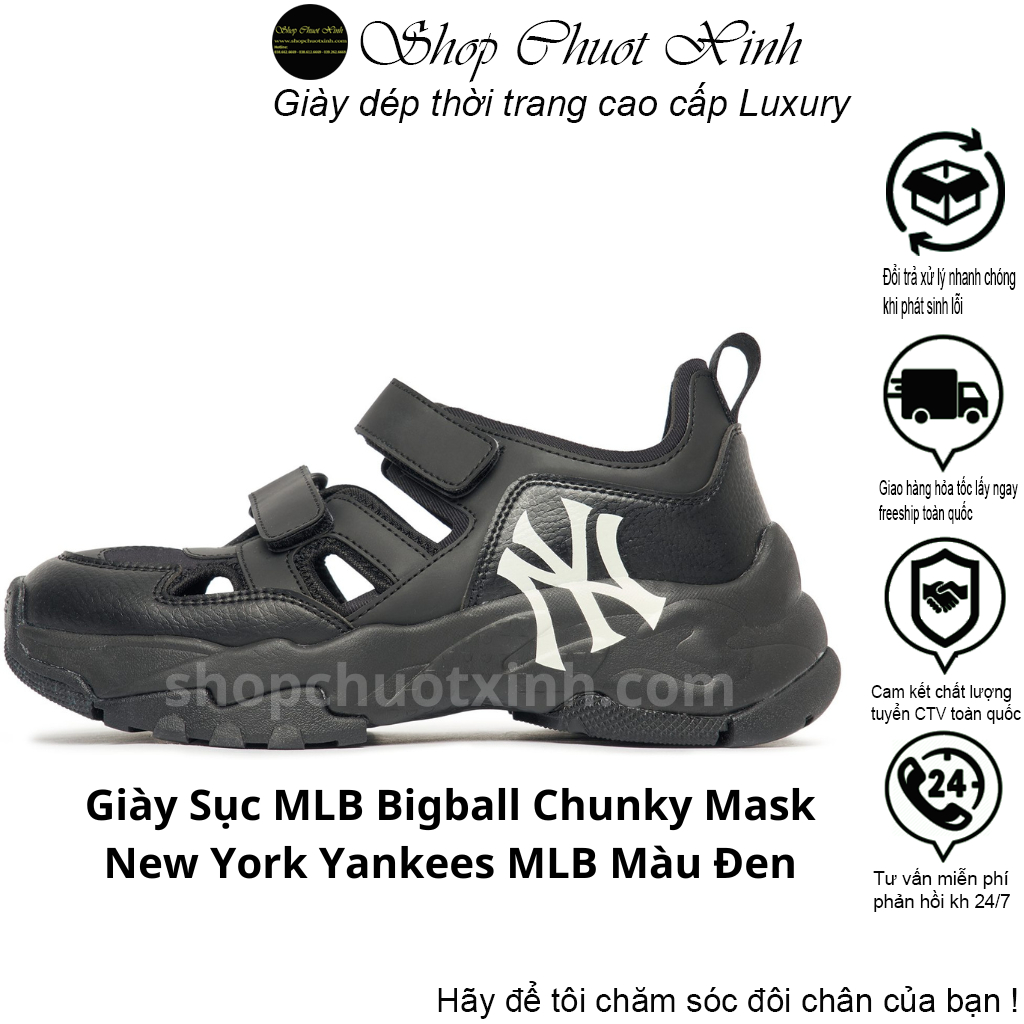 Sục MLB BigBall Chunky Mask Ny full đen, Sục Dán MLB Nâu Kem NY chunky New York Yankees full đen.