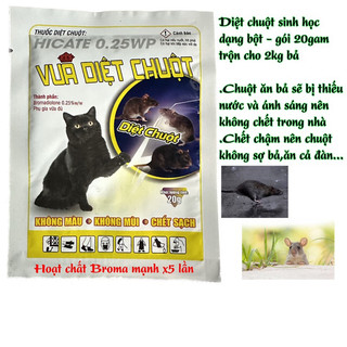 Diệt Chuột Sinh Học Vua diệt chuột Hicate,hoạt chất Broma mạnh x5 lần, Gói 20g trộn 2 ký bả