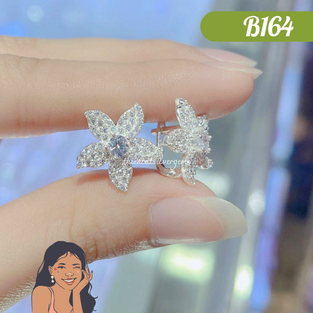 B164 Bông tai khoen bật hoa chuông Royal Bluebell đính đá Bạc thật Thiên Cát s950