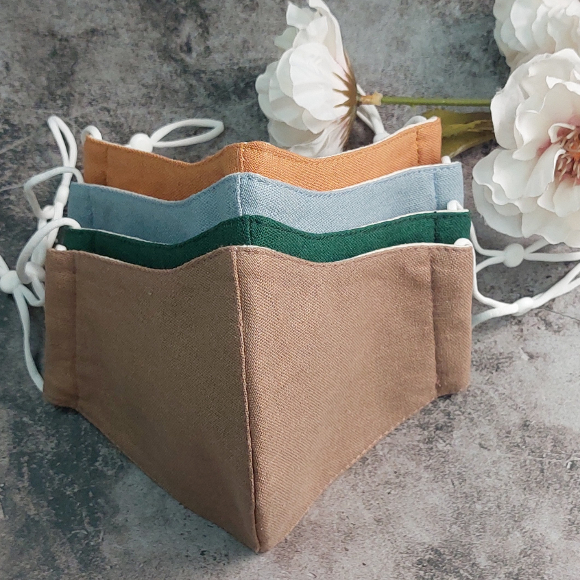 (LINEN 2 LỚP) KHẨU TRANG VẢI màu trơn vinatge, thoáng khí, mềm mại, ôm form mặt