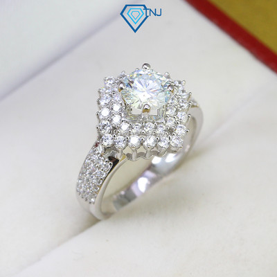 Nhẫn bạc nữ Moissanite loại 6.5ly xi bạch kim, kèm thẻ tra cứu cao cấp hình bông tuyết đẹp NNM0013 - Trang Sức TNJ