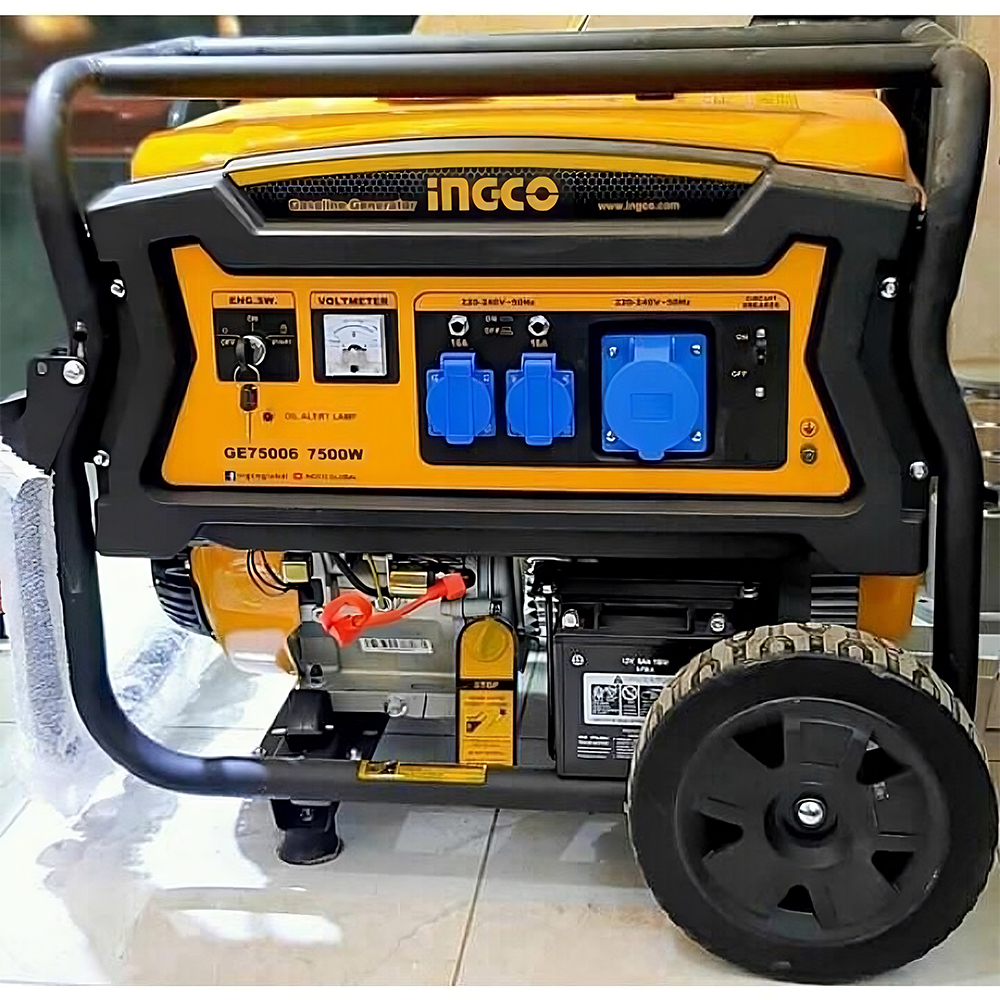 Máy phát điện chạy xăng 7.5KVA INGCO GE75006 dây đồng 100% dùng cho gia đình, công ty loại đề điện và giật nổ