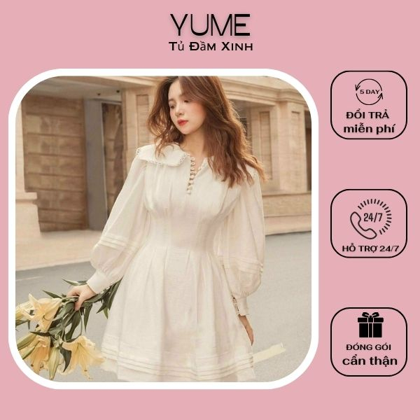 Đầm Tay Phồng Babydoll Phối Ren Nữ Tính Cực Xinh Xắn Trẻ Trung - YUME Y0470