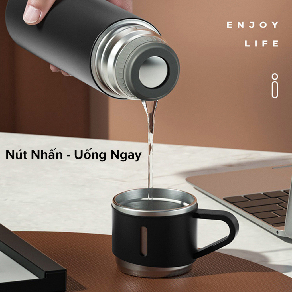 Bình Giữ Nhiệt 500ml Tặng Kèm 2 Cốc – Chọn Màu – Bình Nút Nhấn Uống Trực Tiếp Kèm Hộp Làm Quà Tặng Sang Trọng, Chắc Chắn