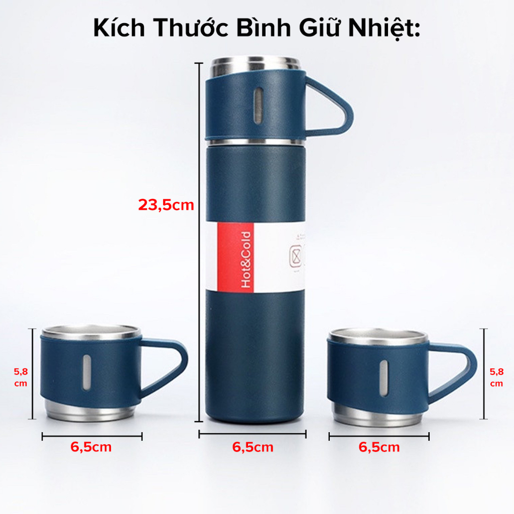Bình Giữ Nhiệt 500ml Tặng Kèm 2 Cốc – Chọn Màu – Bình Nút Nhấn Uống Trực Tiếp Kèm Hộp Làm Quà Tặng Sang Trọng, Chắc Chắn