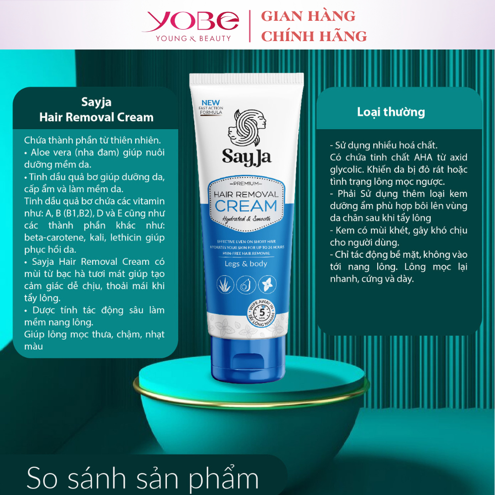 Kem tẩy lông SAYJA triệt lông vùng kín, bikini, chân, tay, nách, râu, ria - dung tích 100ml, thành phần tự nhiên an toàn