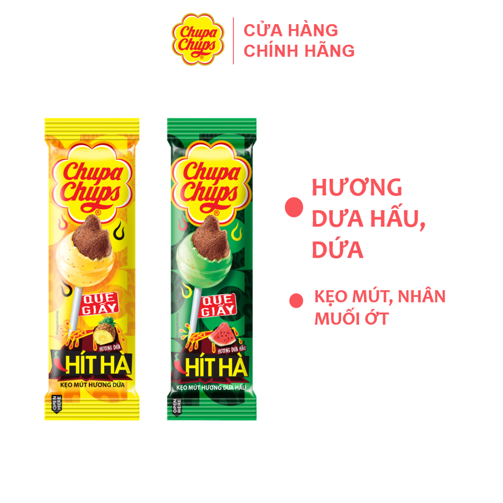 Kẹo mút Chupa Chups Hít Hà hương dưa hấu, dứa nhân muối ớt