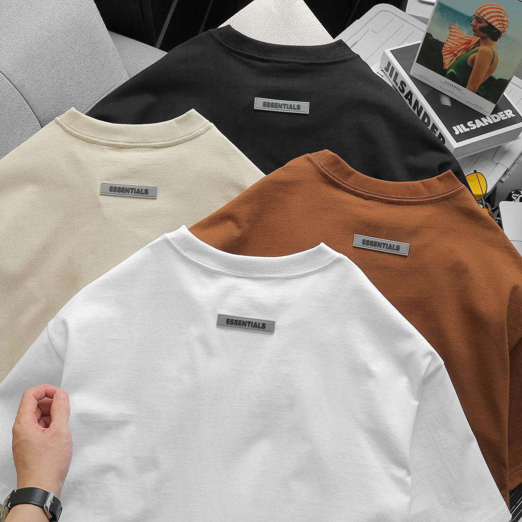 Áo thun cổ tròn unisex phom rộng tay lỡ Cotton 2 Chiều Logo Thêu 4 Màu - EST