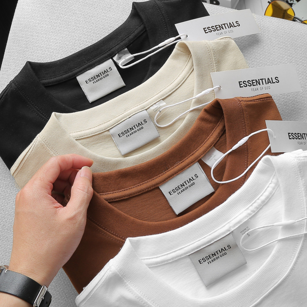 Áo thun cổ tròn unisex phom rộng tay lỡ Cotton 2 Chiều Logo Thêu 4 Màu - EST