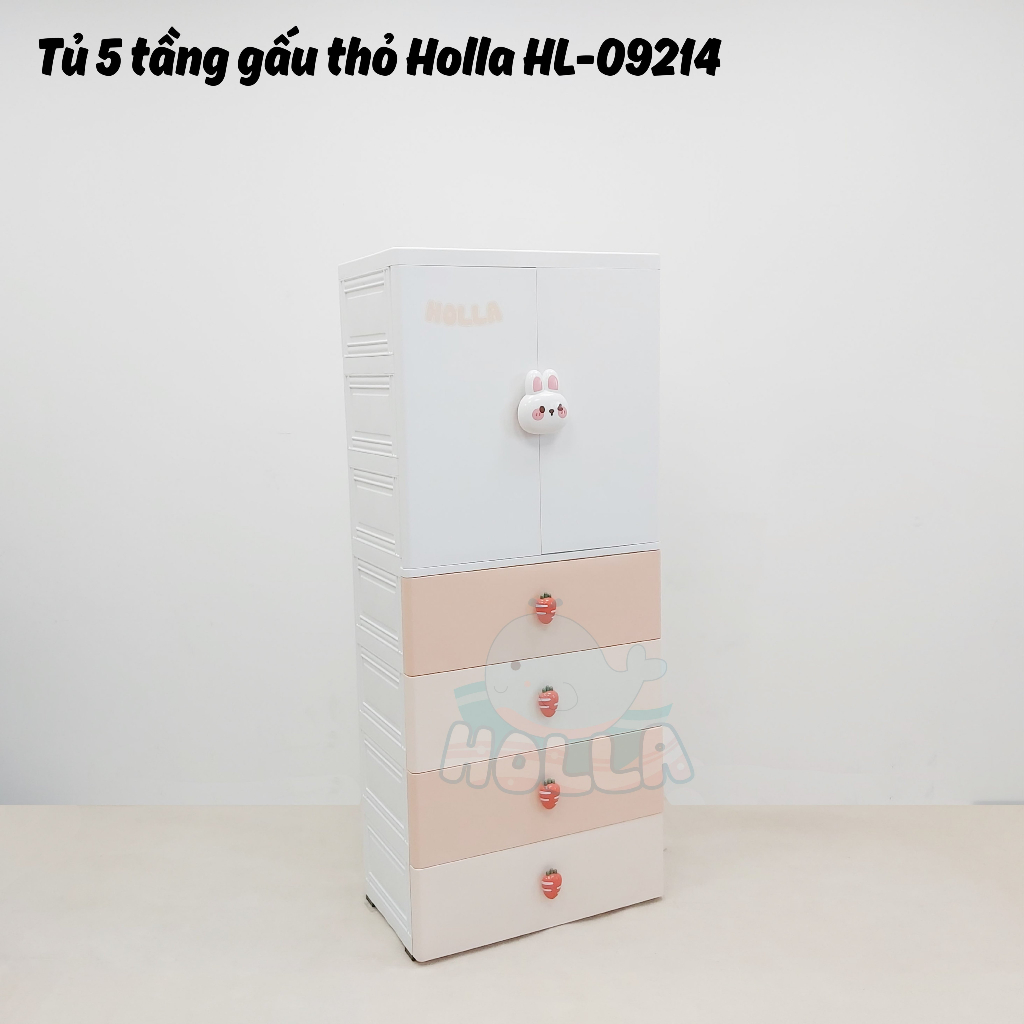 Tủ nhựa 5 tầng holla gấu thỏ - HL 09214 mẫu mới nhất 2023 với chất liệu PP cao cấp giúp không gian phòng ngắn nắp và gọn