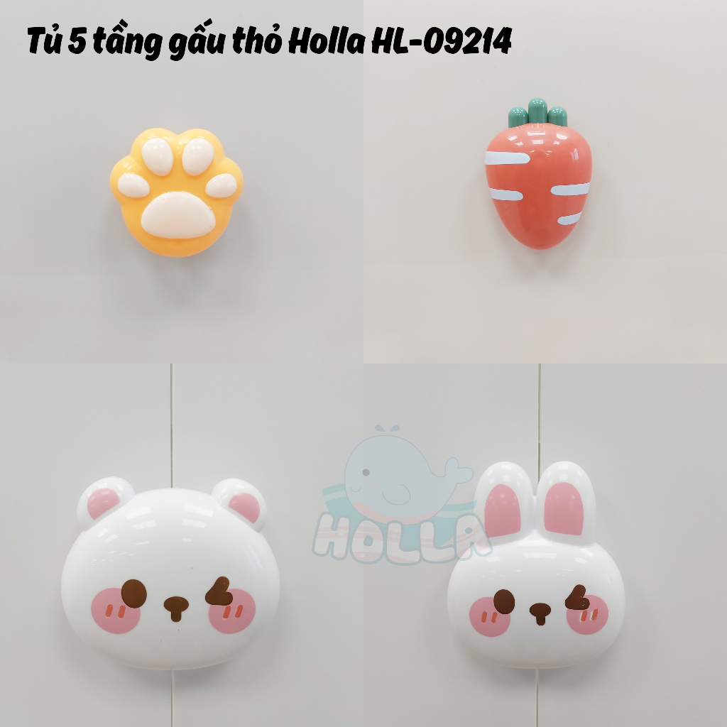 Tủ nhựa 5 tầng holla gấu thỏ - HL 09214 mẫu mới nhất 2023 với chất liệu PP cao cấp giúp không gian phòng ngắn nắp và gọn
