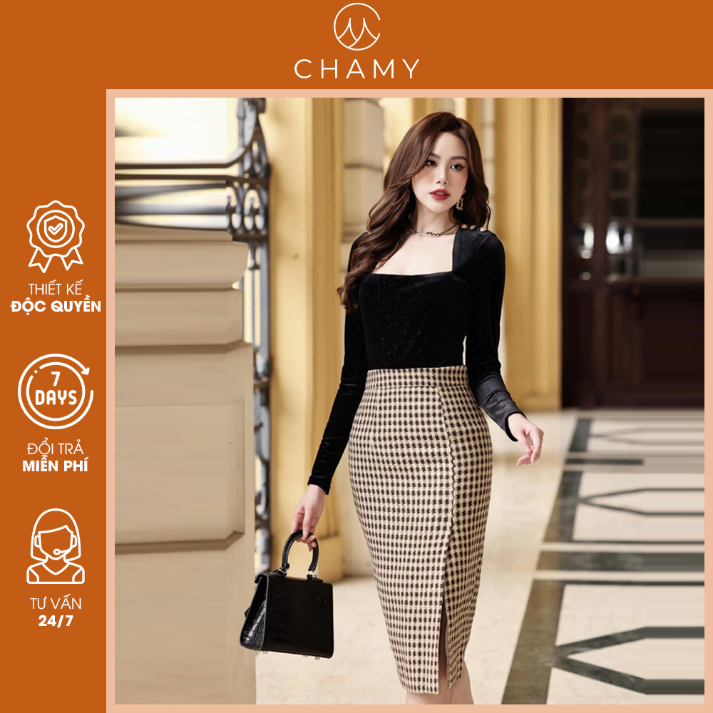 Áo dài tay nữ Ines Shirt sang chảnh, quyến rũ chất liệu nhung mỏng ánh kim thiết kế CHAMY