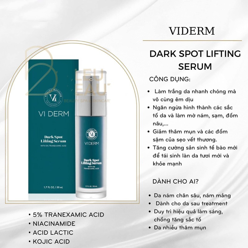VIDerm Dark Spot Lifting Serum - Giảm thâm nám làm đều màu da 5% tranexamic acid 50ML