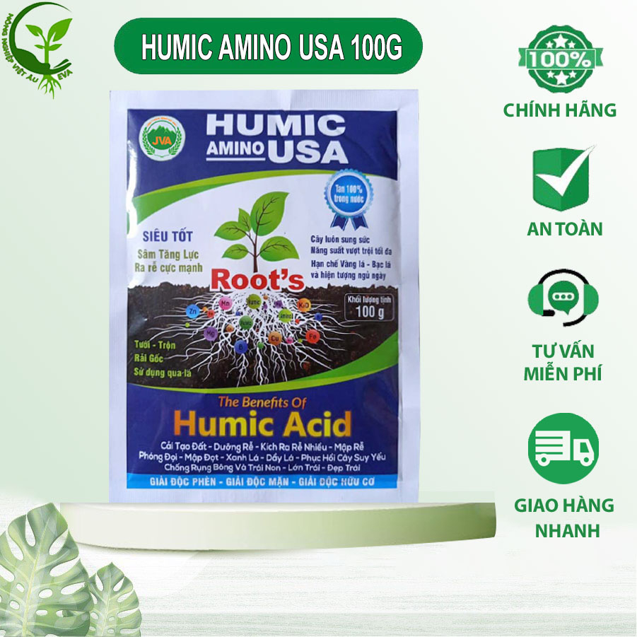 Phân bón Humic Amino USA 100G kích rễ tăng trưởng cây EVA20 VietAu