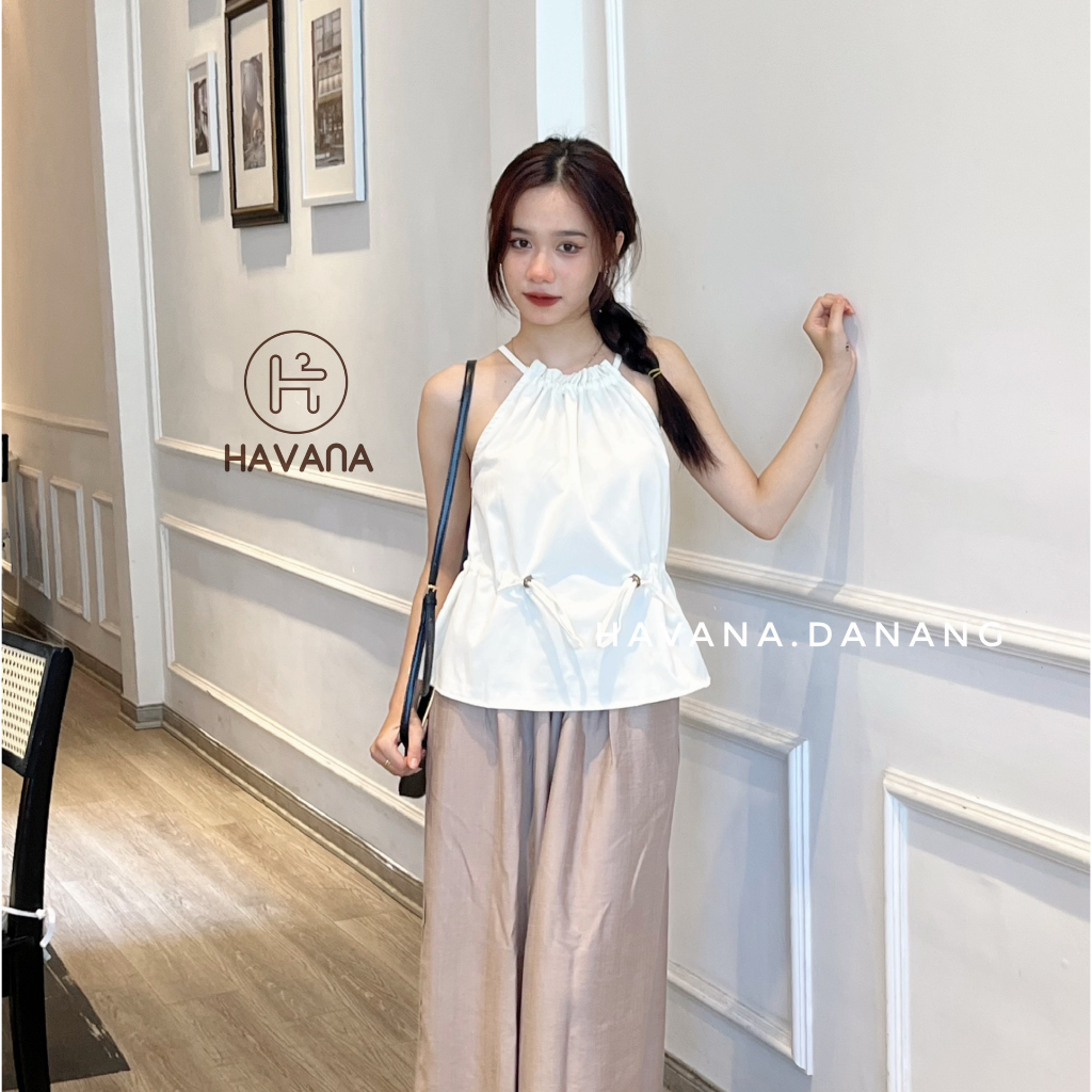 Áo cổ yếm rút dây thắt eo phong cách Hàn Quốc HE236