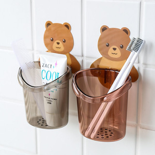 Cốc gấu đựng bàn chải kem đánh răng có lỗ thoát nước, Cốc gấu dán tường siêu dính 88183 Bảo Nhi