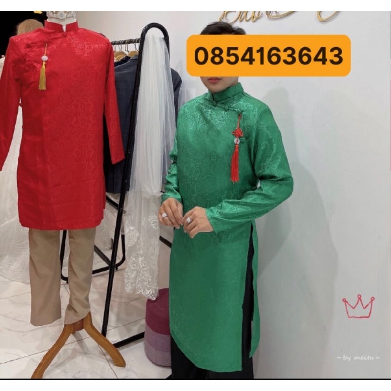 Áo dài nam gấm xanh đen có bigsize