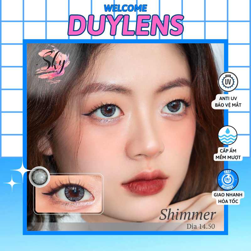 Kính giãn tròng SHIMMER GRAY 0-6 độ 14.5mm - Lens xám hoa đá giãn tròng Hàn Quốc hạn 1 năm
