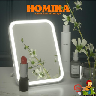 Gương trang điểm để bàn đèn led cảm ứng kèm sạc 3 chế độ sáng điều chỉnh được độ sáng homika