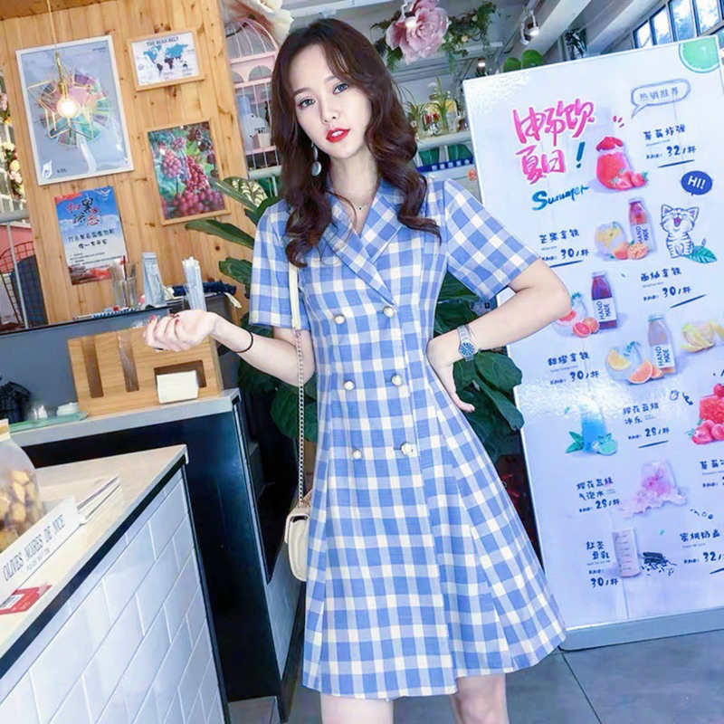 Đầm vest caro xanh, váy công sở thanh lịch (kèm hình thật)