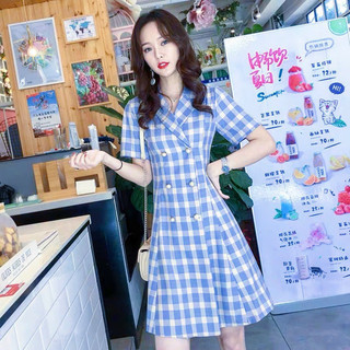 Đầm vest caro xanh