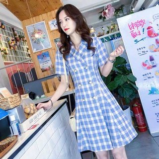 Đầm vest caro xanh, váy công sở thanh lịch (kèm hình thật)